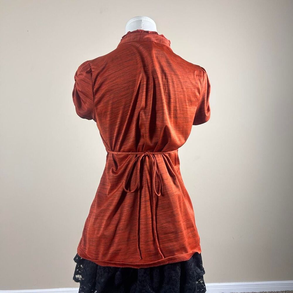 Heart Soul Orange Horror Game Protaganist Ruffle Tie Top - Picture 4 of 4